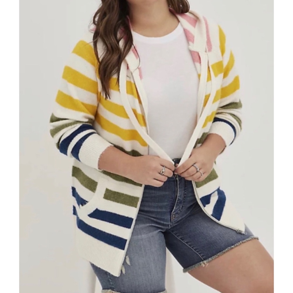 🆕 Multi Stripe Raglan Zip Hoodie Sweater 1 1X 14 16 NWT Torrid New!